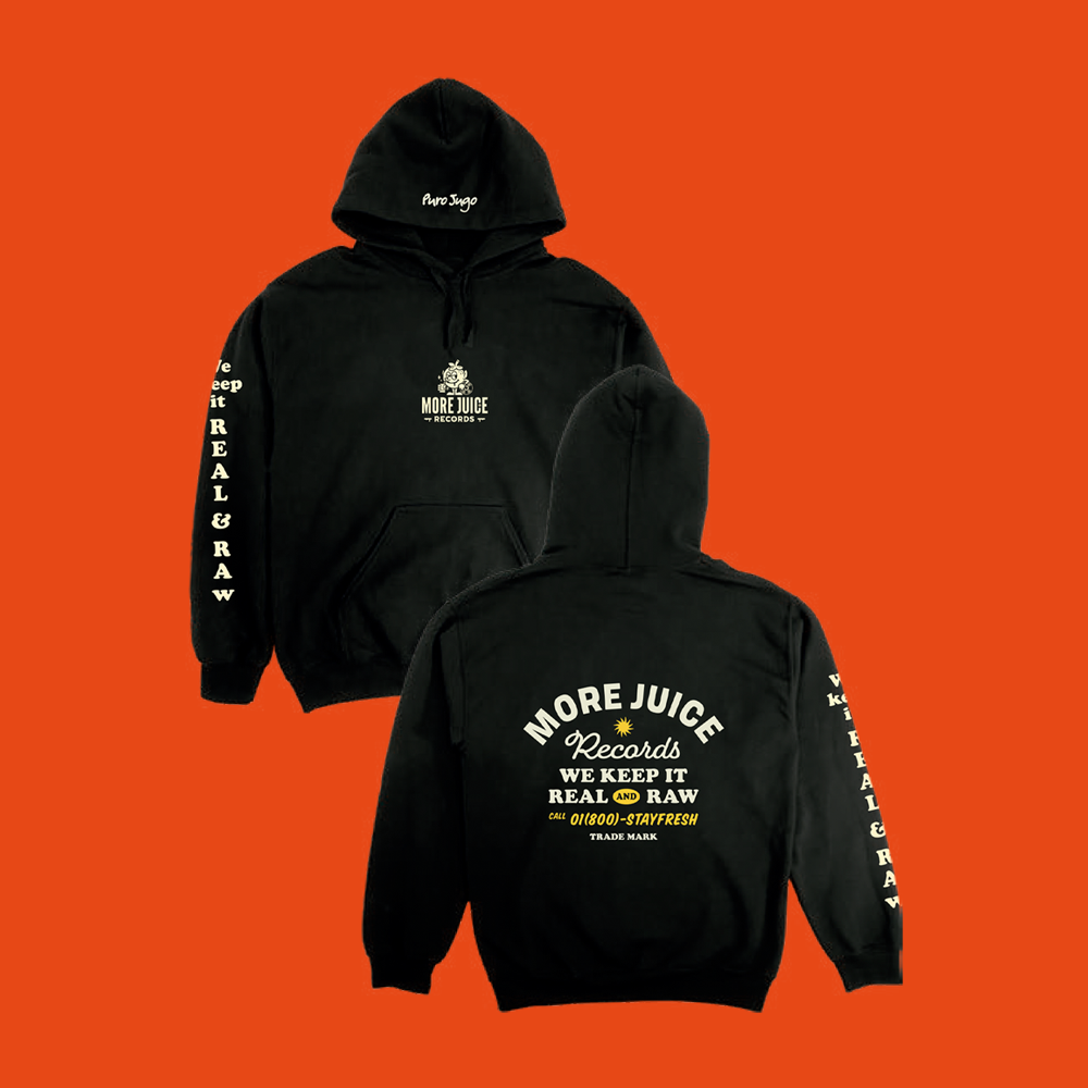 Sudadera Negro Letras Blancas More Juice Records