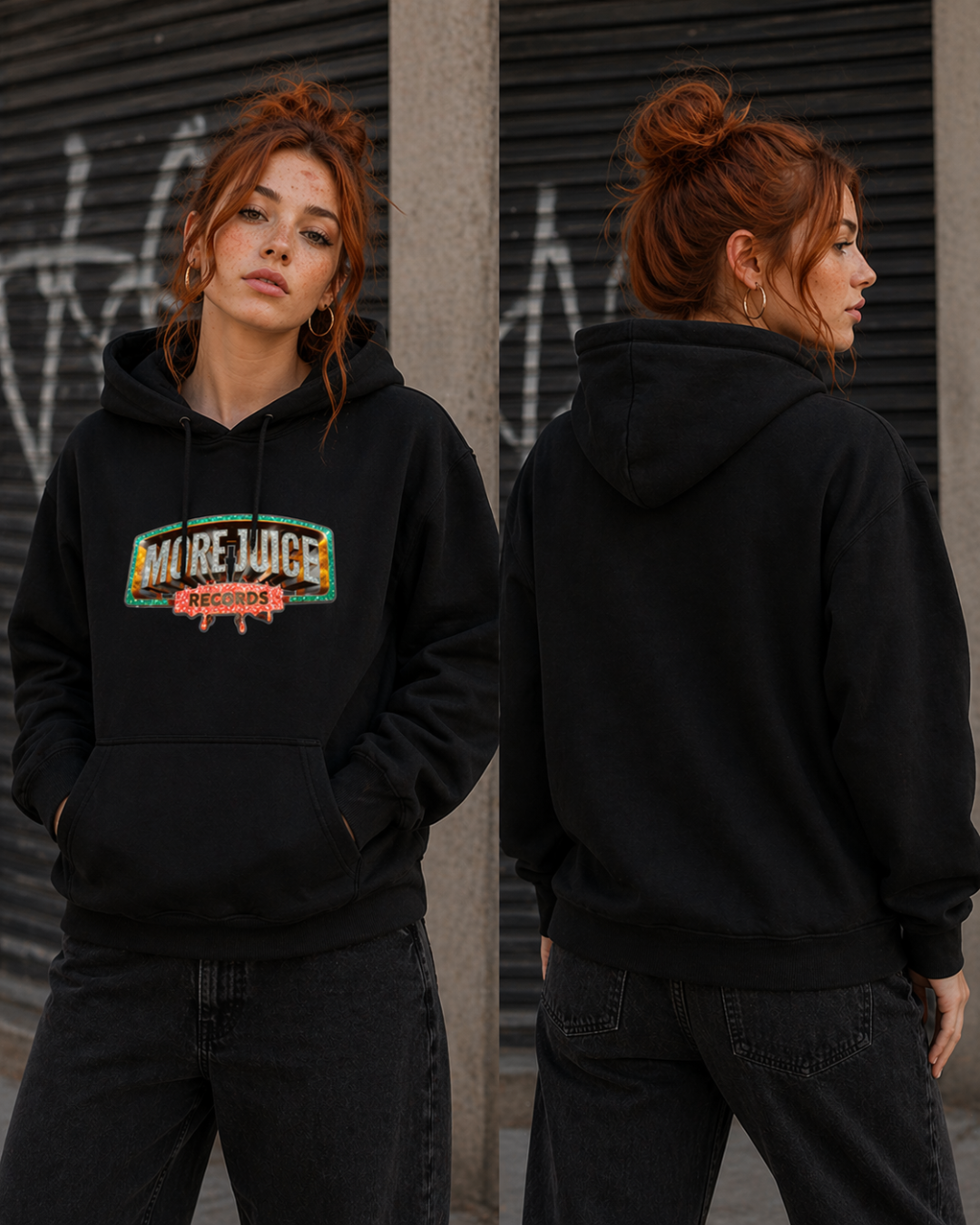 More Juice Drip Logo Hoodie Black | Model