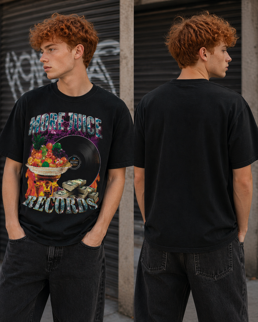 More Juice Records Fire Tee Black | Model