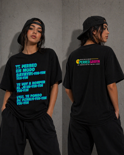 Perreo Sayayin Lyrics Tee Black | Model
